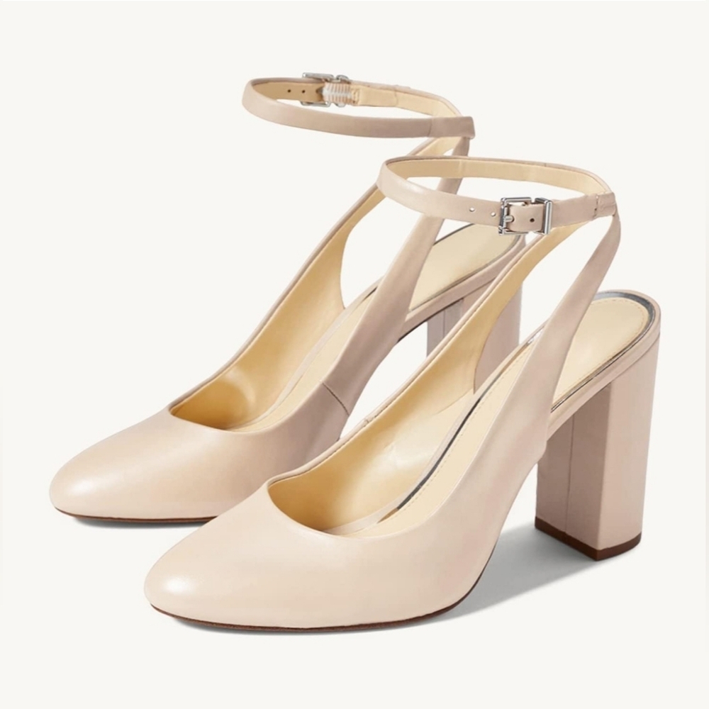 JeimPoey Nude Slingback Block Heel Sandals, Size 9.5